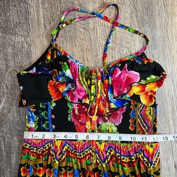 XXI Open Multi-color Floral Ruffle Boho Hawaiian Dress Size Small - Picture 8 of 11